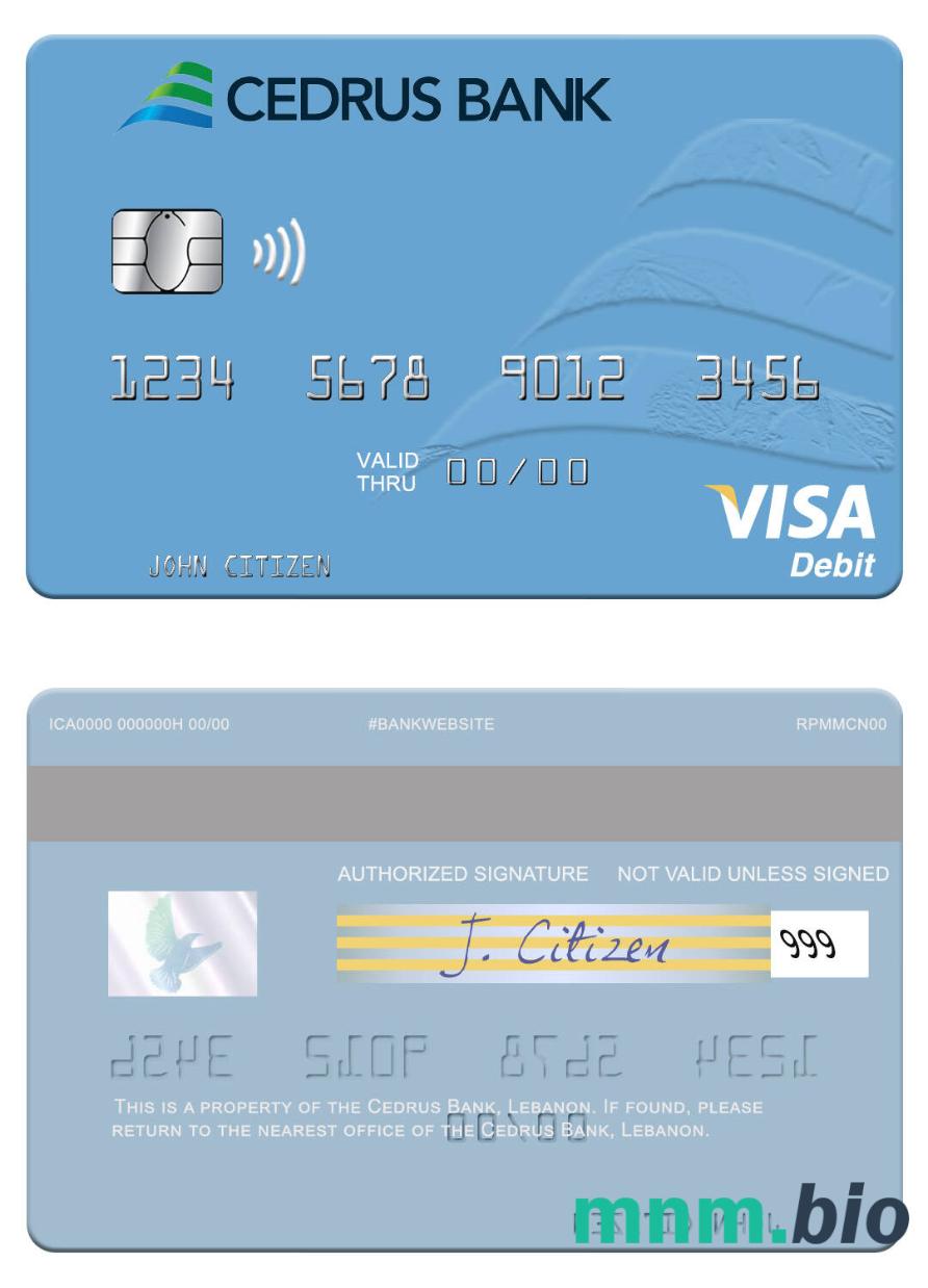 Lebanon Cedrus Bank visa debet karta przykład w formacie PSD